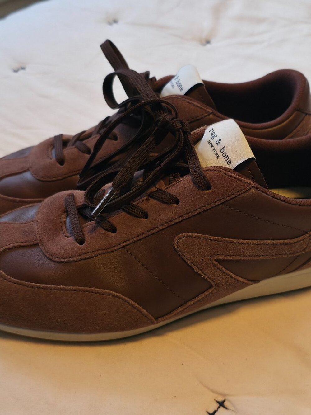 Rag and Bone Slim Retro Runner in Merlot Burgundy Leather Sneakers - Picture 2 of 3
